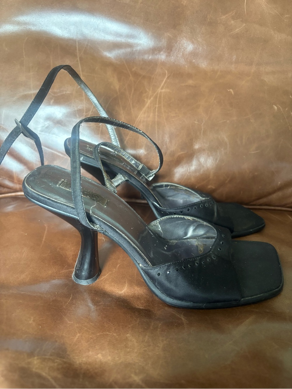 **3 for $20!!** Aldo Strappy Black Heel Open Toe Shoes Rhinestones Size 40 9